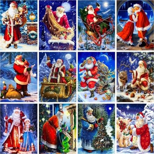 Huacan 5d Diy Diamond Painting Santa Claus Night Scenery Diamond Embroidery Mosaic Christmas Gift Home Decor