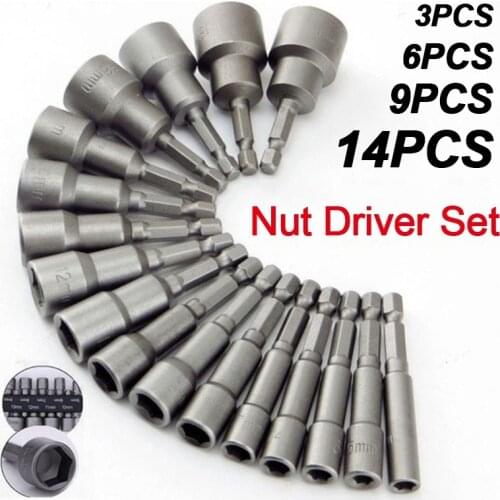 5-12mm Hexagon Nut Driver Drill Bit Socket Screwdriver Wrench Set 65mm 1/4" Hex Shank Power Tools for Power Drill Impact Drivers
