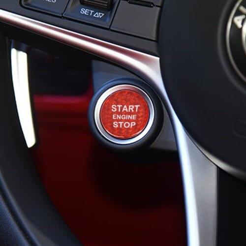 For Alfa Romeo Stelvio Real Genuine Carbon Fiber Car Engine Start Stop Switch Button Trim Cover Stickers Decals Stying