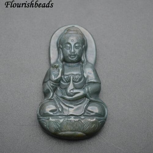 Natural Green India Agate Carved Guanyin Buddha Stone Pendant fit Buddhist Jewelry making