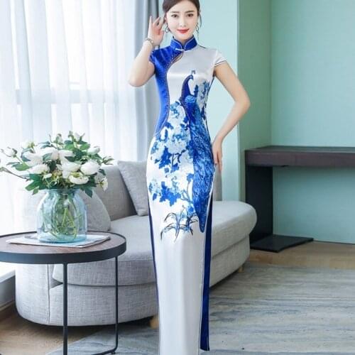 Sexy Oriental Dress Female Cheongsam Qipao High Collar Split Dress Women Maxi Vietnam Dress Traditional Chinese Dress TA1559