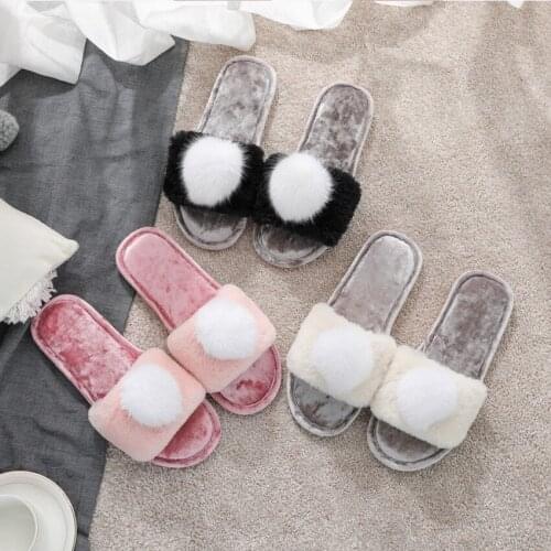 Faux Fur Slides Women Fur Slippers Winter Warm Indoor Non-Slip Home Shoe Furry Bedroom Flip Flops Female Casual Plush Shoes 2020