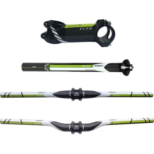 Specials! FCFB FW green carbon fibre mountain handlebar set Stem Carbon seatpost handlebar top cap seat free shipping