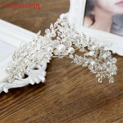 XIAONIANSHI Floristic Pearl & Crystal Handmade Tiara Crown Hair Jewelry Summer Bridal Hair Accessories Best Head Piece Hair Pins
