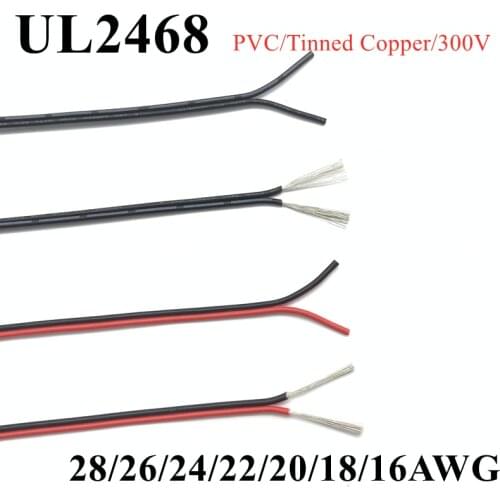 5/10 M 28/26/22/20/18/16AWG Tinned Copper Wire 2Pin Red Black Copper Cable Insulated PVC Long-Service Life Power Extension Cord