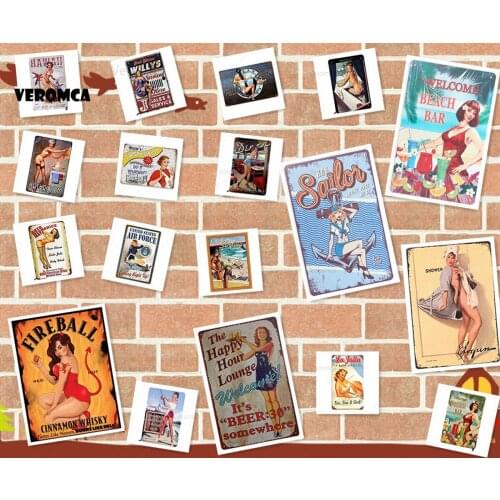 Vintage Car Sexy Girl Tin Signs Shabby Chic Pin Up Girl Poster Metal Sign Retro Garage Man Cave Irish Pub Home Wall Bar Decor