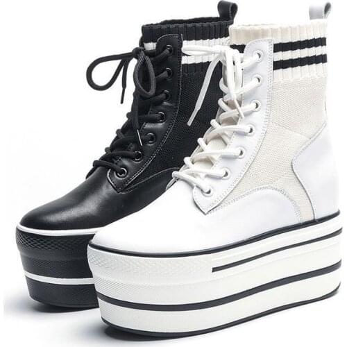 Krasovki Knitting High Top Super High Platform Winter Womens Fashion Boots Thick Bottom Wild Casual Womens Shoes Motorcycle
