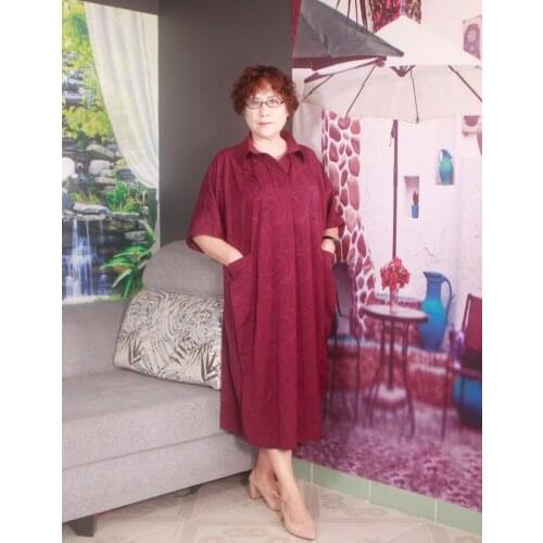 Vestidos vintage casual summer dress three quarter sleeve loose office dresses women polo colar 8xl plus size woman dress H569