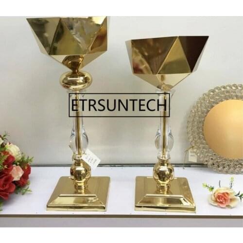 10PCS/LOT Gold Vase Crystal Floor Flower Vases Geometric Patter Road Lead Wedding Centerpieces For Party Home Decoration