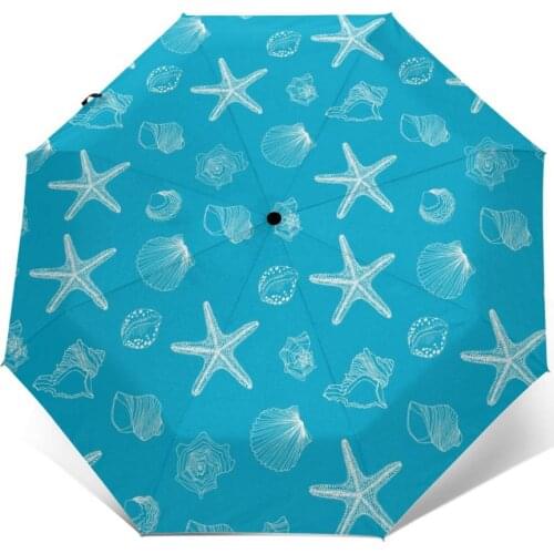 Sunny Umbrella Shells Starfish Pattern Automatic folding portable men women umbrella Sunscreen rain Windproof beach parasol