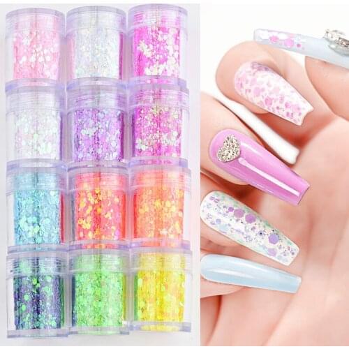1Pc(10ML) 12 colors Chuky Sequins Nail Illusory Glitter Nail Tips Art Deraction 3D Manicure Shinning Sequins#1 jar