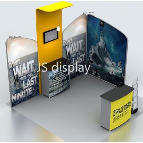 10ft Trade Show Display System Pop Up Banner Booth with Podiums TV Mount Custom Graphic