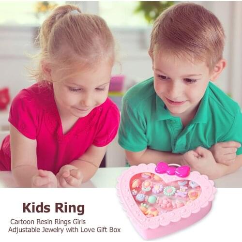 20pcs/set Kids Cartoon Resin Rings Girls Adjustable Jewelry with Love Gift Box Montessori Educational Toys For Kids Girls Gift