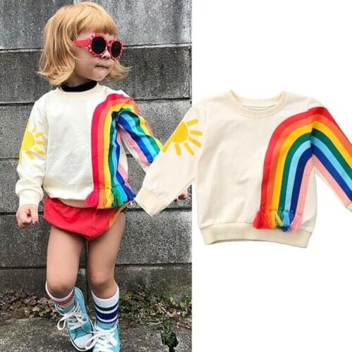 2019 Fashion Kids Baby Girl Rainbow Tassels Sweatshirts Long Sleeve O-Neck Pullover Tops Autumn Child Girl Cotton Tops 1-6Y