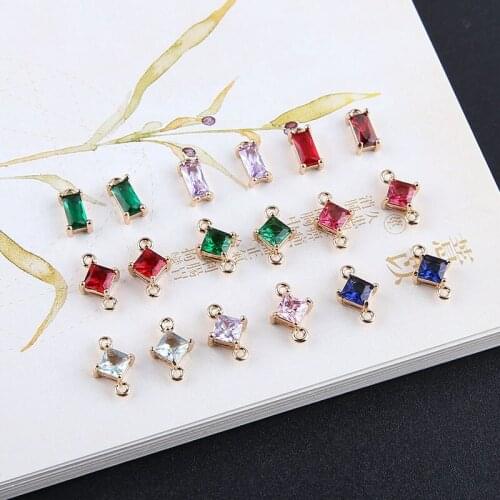 6pcs Fashion Earring For Women Classic Zircon Rectangular Double Hanging Pendant Necklace Bracelet Material Jewelry Accessories
