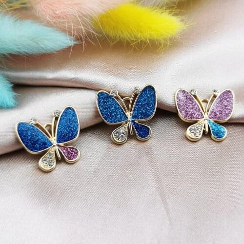 6pcs Charm Rhinestone Glitter Enamel Butterfly Charms Metal Earrings Pendants Dangle Fit DIY Earring Bracelet Jewelry Accessory