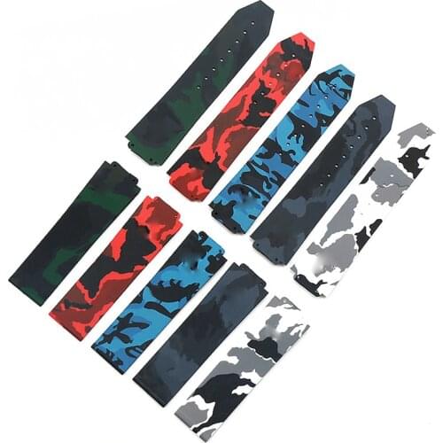 Watch accessories silicone strap For HUBLOT camouflage mens sports waterproof watch with 25*17mm buckle