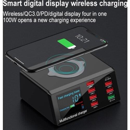 100W 8 Ports USB Charger Quick Charge 3.0 Adapter HUB Wireless Charger Charging Station PD Fast Charger For iPhone 11 Samsung
