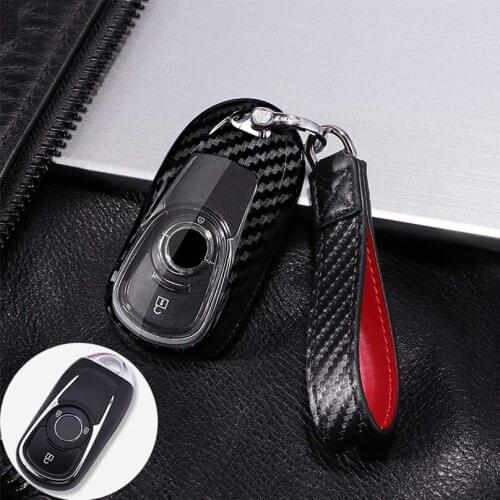 Carbon Fiber Car Key Case Cover Shell Key Bag Holder Protector With Key Chain For Opel Astra Buick Encore Envision New Lacrosse