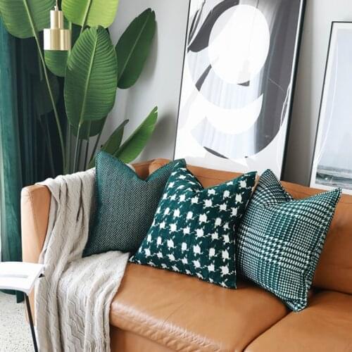 DUNXDECO Cushion Cover Decorative Pillow Case Modern Simple Green Art Swallow Gird Soft Chenille Coussin Sofa Chair Cushion Case