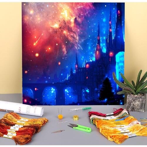 Scenery The Magic Castle Printed Fabric 11CT Cross Stitch DIY Embroidery Kit DMC Threads Knitting Handiwork Different