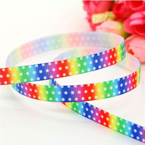 DHK 3/8'' Free shipping rainbow polka dots printed grosgrain ribbon headwear hair bow diy party decoration OEM 9mm B1450
