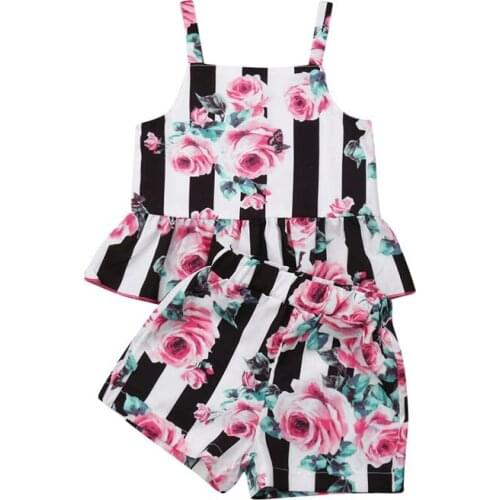 Toddler Baby Girls Clothes Set 2019 Summer Kids Flowers Outfit Striped Tank Top+Shorts 2pcs Children Clothing Set 1-6T