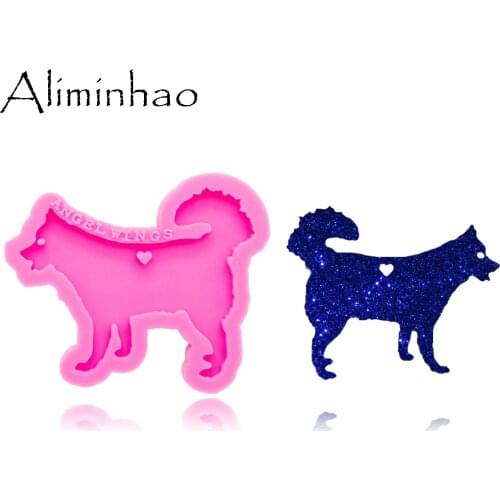DY0346 Shiny Akita dog mold Silicone Molds DIY resin epoxy keychains Mould for jewelry Key ring pendant decoration