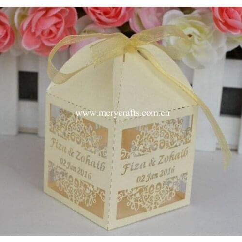 Indian wedding laser cut custom favor boxes with free ribbon