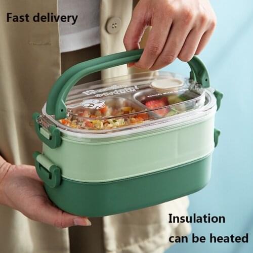 304 Stainless Steel Insulated Lunch Box Student Can Microwave Oven Heating With Double-Layer Lunch Box Portable Outdoor Food Box