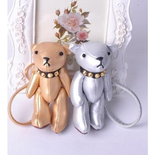 Leather Vintage Keychain Key Rings Fashion Pendant Teddy Bear Cute Cartoon Leather Bag Accessories Charm Ornament EH821