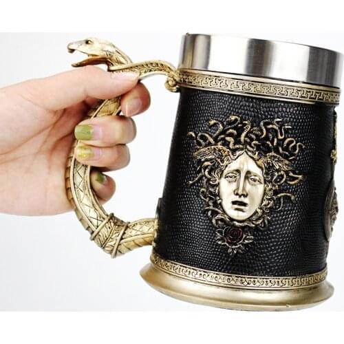 Medusas Demise Mug Tankard 304 Stainless Steel Resin Beer Coffee Mugs From Clash of the Titans Halloween Birthday Gift 600ml