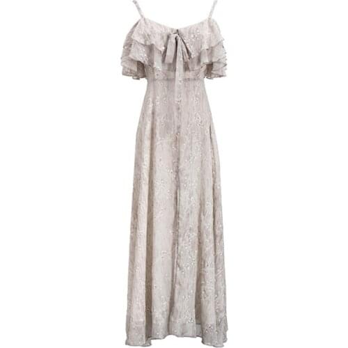 Summer Slash Neck Split Pastel Vacation Vestidos Trendy Ruffles Robe High Waist Chiffon Korean Dress Women Ukraine Women Clothes