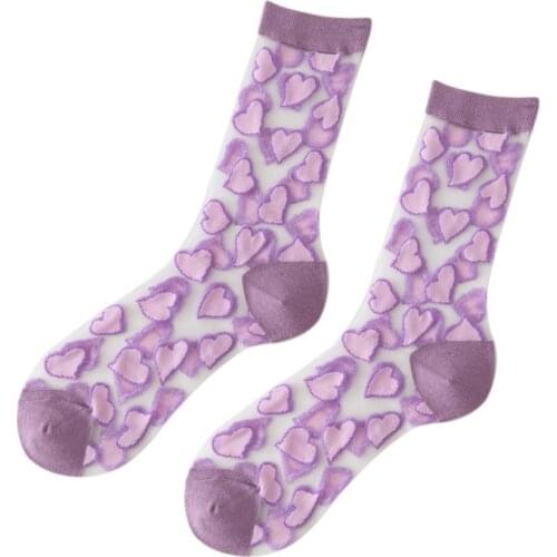 Summer Print Love Shape Women Socks Nylon Transparent Women Silk Socks Beauty Long Leisure Sock Stockings L9B4