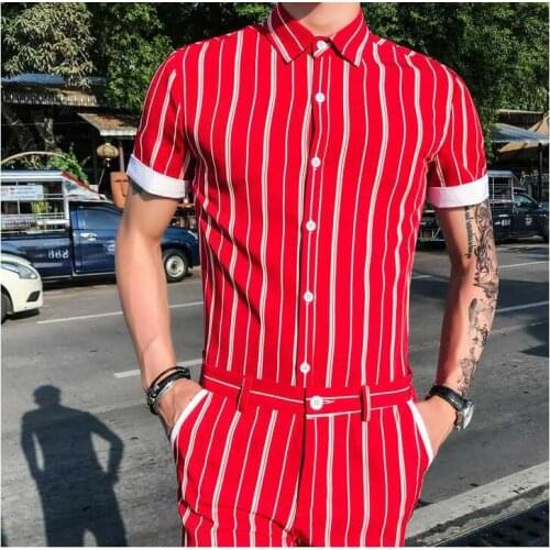 2020 Summer Fashion Striped Shirt Men Slim Fit Tops Casual Shirt Men M-3XL Newest Turn Down Collar Short Sleeves Shirt Men