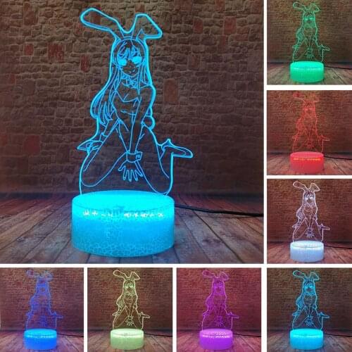 Bunny Girl Model 3D Illusion LED Nightlight Colors Change Desk Lamp Manga Sakurajima Mai Anime action & toy figures