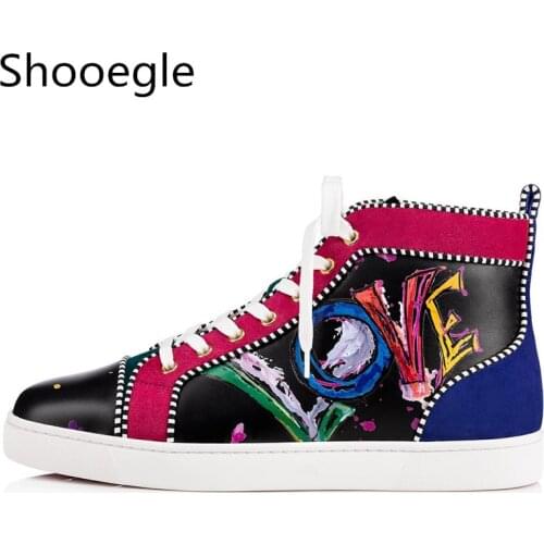 Fashion Spring Graffiti Print Men Shoes Autumn Lace Up Breathable Mens Casual Shoes High Top Flats Mens Sneakers