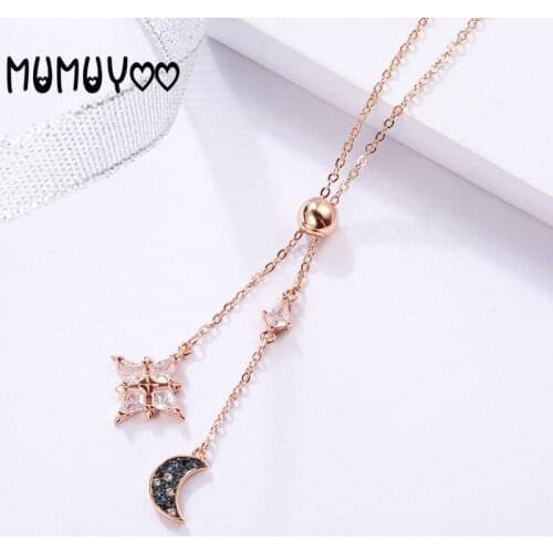 Fashion jewelry high quality swa,charm simple and bright star and moon mysterious shape women pendant necklace for girl as gifts