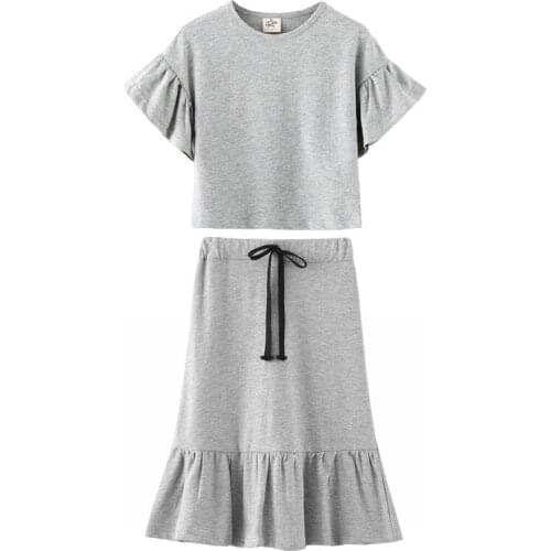 YourSeason Fashion Teenage Girls Skirts Suit Clothes Suit Ruffle Sleeve Tshirt And Long Skirt Summer Cotton Mother Daughter Sets