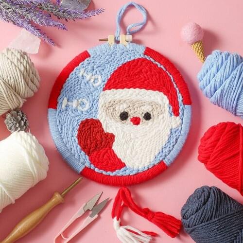 Cartoon Santa Claus DIY Punch Needle Embroidery Kit with Hoop Needlework Cross Stitch for Beginner Sewing Craft Christmas Decor