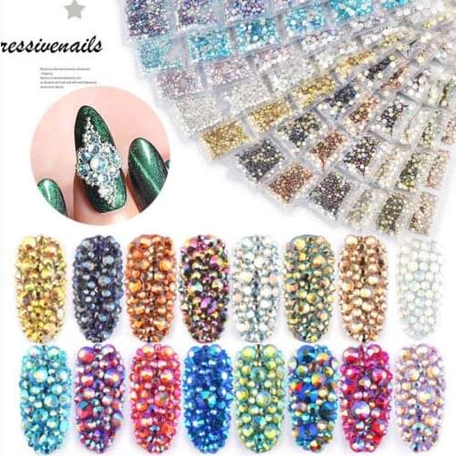 New 16Colors SS4-SS16 AB Mix Sizes Crystal Glass Nails Art Rhinestones For 3D Nail Art Rhinestones Decoration Gems