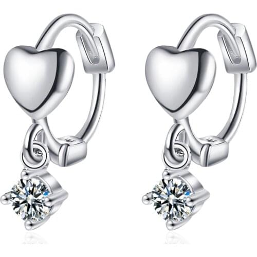 New 925 Sterling Silver Earrings With Zircon Heart-Shaped Earrings Sweet Design For Girls Birthday Party Gift