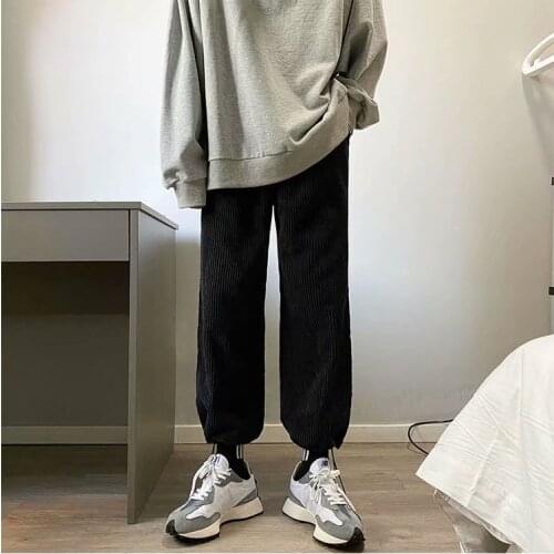 Autumn And Winter Men And Women Harajuku Korean Version Of Straight Wide-Leg Corduroy Thickened Flannel Casual Pants Streetwear