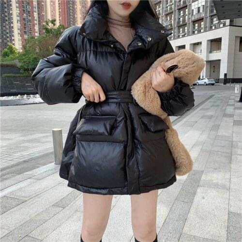 Women Winter Parkas Adjustable Waist Female Coat 2020 New Winter Autumn Black Orange Warm Loose Jacket Thick Warm Outwear A1358