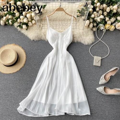 Women Sexy Backless Strap Dress French V Neck Sleeveless A-line Dresses Summer Off Shoulder Vacation Beach Midi Dress