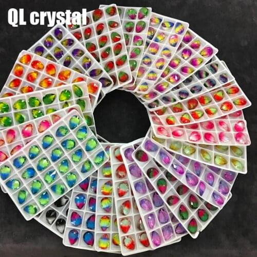 QL Crystal Tourmaline Glass Crystal 13x18mm Drops Pointback Fancy Stone for DIY garment bags shoes Jewelry accessory