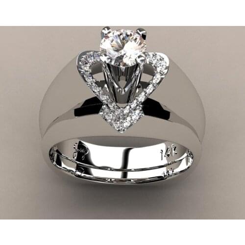 Romantic Heart Woman wedding Rings Set 2 PCS Cubic Zirconia Party Finger Jewelry couple Valentines Day Gift