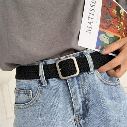 Luxury brand design ladies belt canvas material hand-woven buckle belt fashion wild jeans dress simple student belt