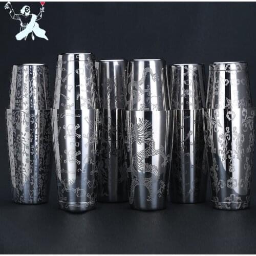 550ml/850ml Creative Engraving Shaker 304 Stainless Steel Cocktail Shaker Professional BartendeBoston Bar Shaker Bar tool