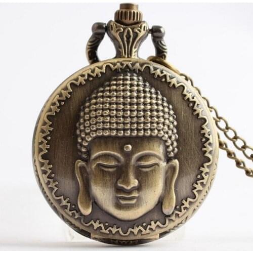 Figure of Buddha Bronze antiques quartz pendant Modern hours clock men and woman Necklace pocket watches gift